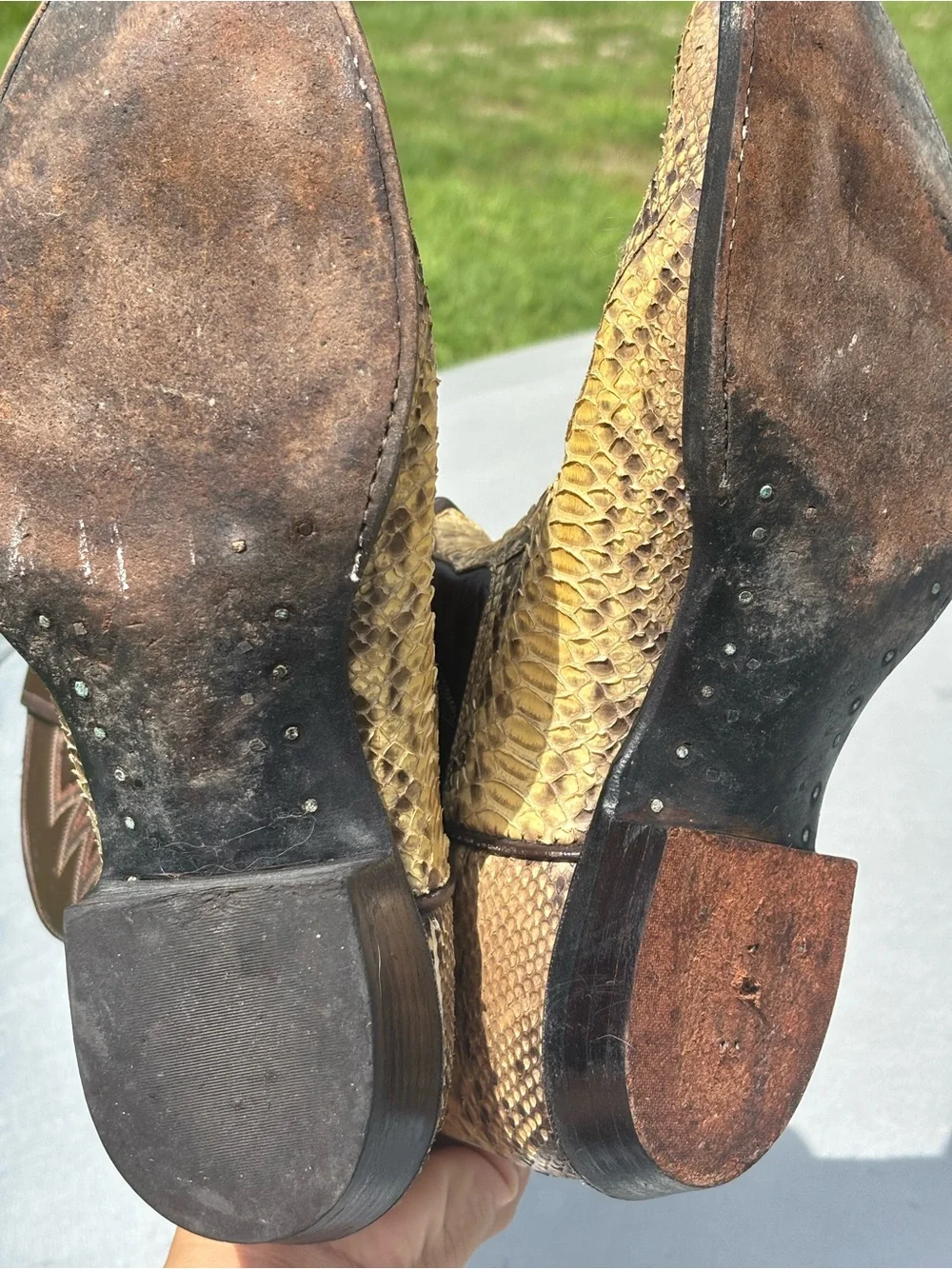 Remington Men’s Yellow Python-Print Western Boots with Dark Brown Shaft